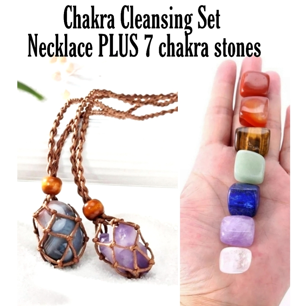 CHAKRA CLEANSING BALANCING NECKLACE & STONE KIT 7 STONES ➕️1  NECKLACE.